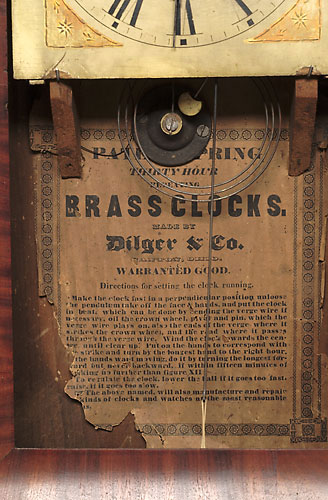 DILGER AND CO., CANTON, OHIO, OGEE SHELF CLOCK, Label.