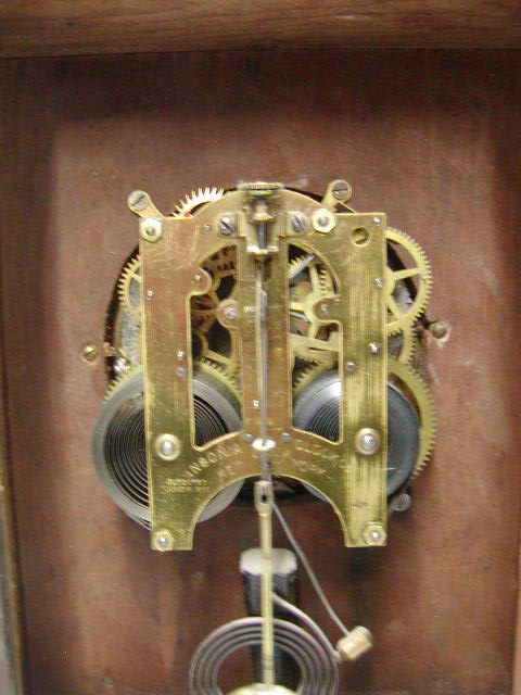 Ansonia mantle clock, Back with door open.