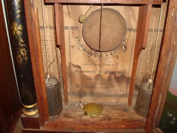 Jeromes and Darrow wood works shelf clock, Label.